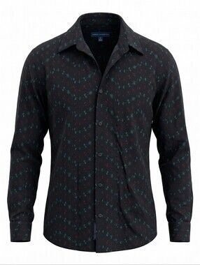 French Connection Floral Embroidered  Dress Shirt Button Down Glam Rock Festival
